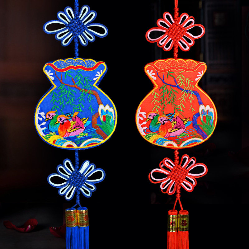 Ethnic Embroidery Mandarin Duck Embroidery Pendant Living Room Ornament Home Decoration Chinese Knot Chinese Wedding Gift