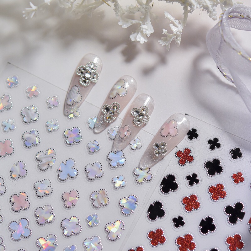 Modern Minimalist Four-Leaf Clover Nail Stickers, High-End Red and Black Four-Leaf Clover New Popular Four-Leaf Clover Nail Stickers
