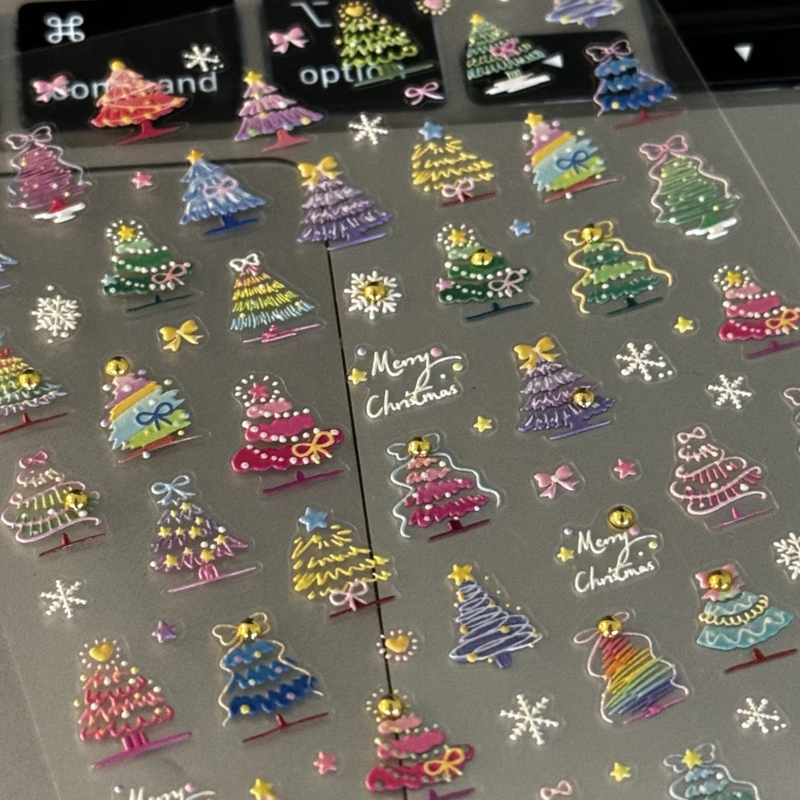 New Christmas Tree Embossed Nail Art Stickers ins Beautiful Christmas Tree Stickers for Phone and Tablet Decoration Camera Stickers DIY