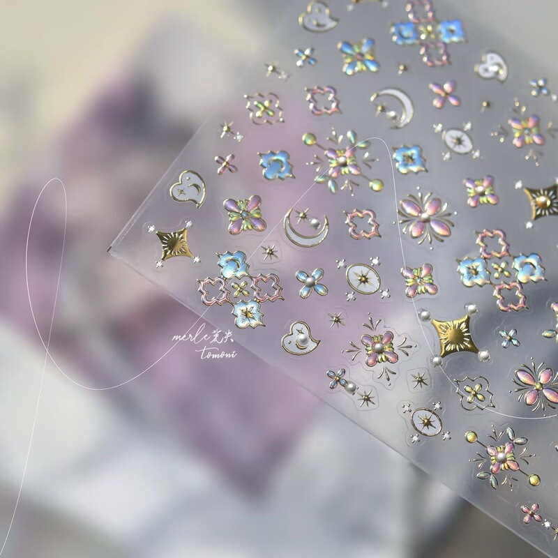 ins Metallic Gold Vintage Exotic Buccellati Bohemian Pattern Star Moon Nail Stickers