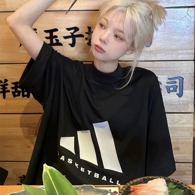 Short-Sleeved T-Shirt for Men, Co-Branded Basketball, Summer New Style, Pure Cotton, Loose-Fitting, Couple's Sports Casual Top, Trendy for Women