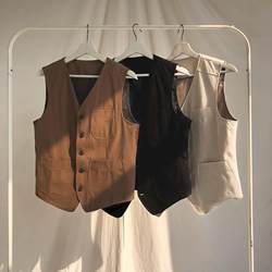 Summer ບາງໆຜູ້ຊາຍ breathable suit vest retro khaki American style slim linen suit vest yuppie ຜູ້ຊາຍ