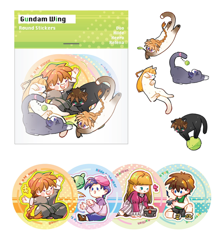 [Gundam W] Cat + Qq Man Transparent Frosted Pet Sticker Set/Hero Lina Dior Hillda