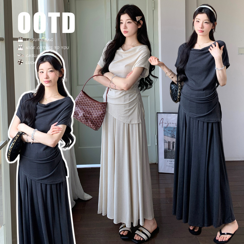 Maternity Wear Summer Suit 2026 New Korean Style Pregnancy Outfit Complete Set Short-Sleeved Top and Skirt Two-Piece Summer Set