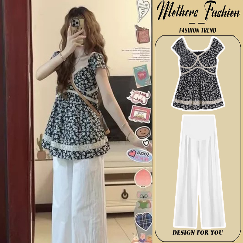 Maternity Summer Outfit 2026 New French Floral Lace Top and Wide-Leg Pants Stylish Full Set for Summer Maternity Summer Outfit 2026 New French Floral Lace Top and Wide-Leg Pants Stylish Full Set for Summer