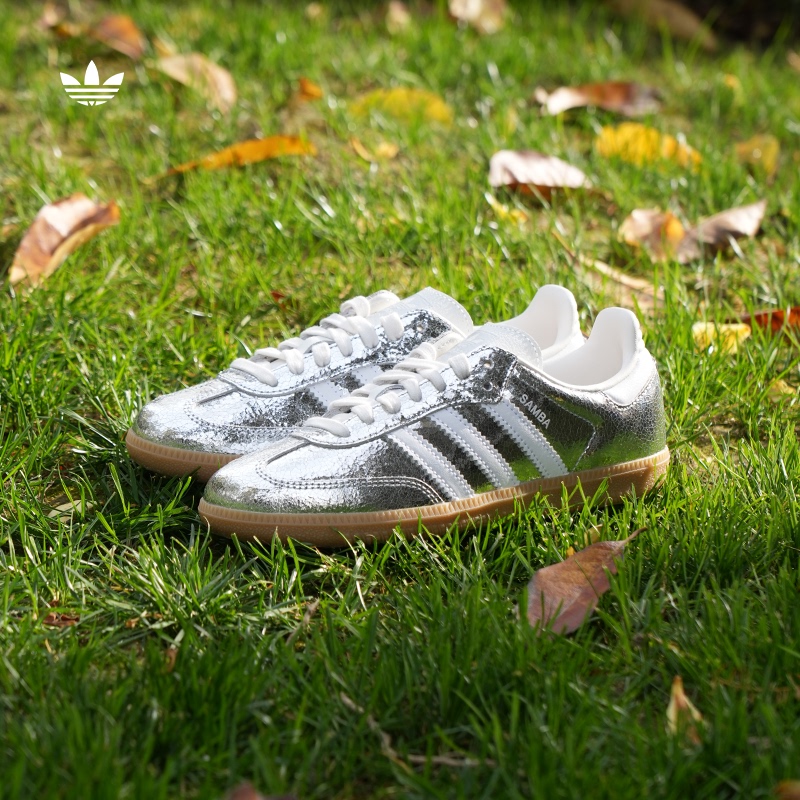 Adidas Adidas Trefoil Samba Metallic Silver 2026 New Retro German Training Shoes Women's Jr0035