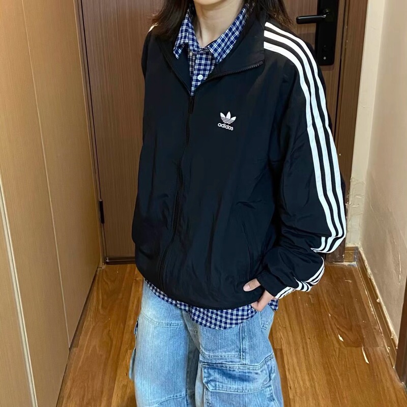 Adidas Trefoil Striped Stand Collar Jacket Spring Early Spring Unisex Korean Version Korea Jd3392