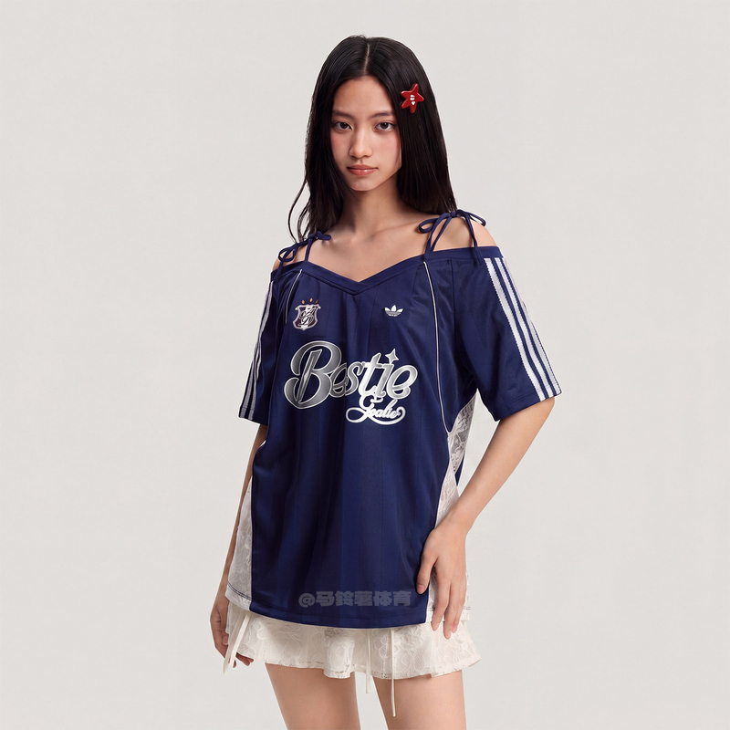 Adidas Adidas Trefoil Short-Sleeved Women's Summer Lace Off-Shoulder Camisole Jersey Sports T-Shirt Ku4756