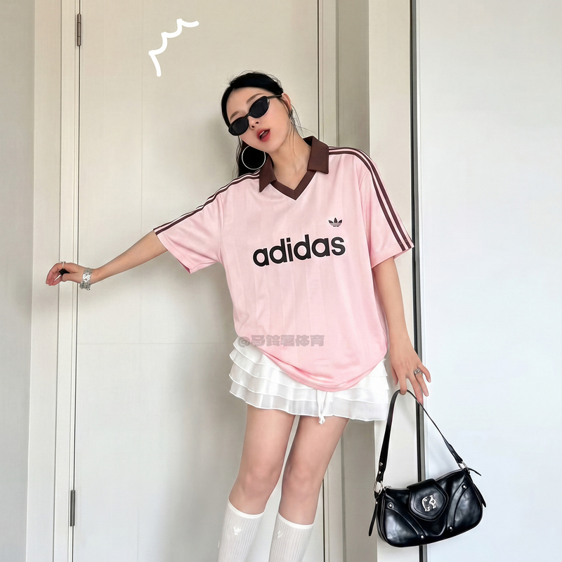 Adidas Adidas New Spring and Summer Loose Sports Casual Round Neck T-Shirt Pink Short-Sleeved Men's and Women's Models Ke3580