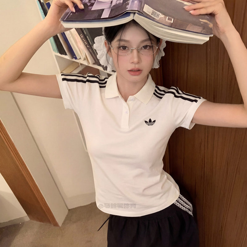 Adidas Adidas Sports and Leisure Korean Style Short-Sleeved Slim-Fit T-Shirt Polo Shirt White Women's Model Kd3697