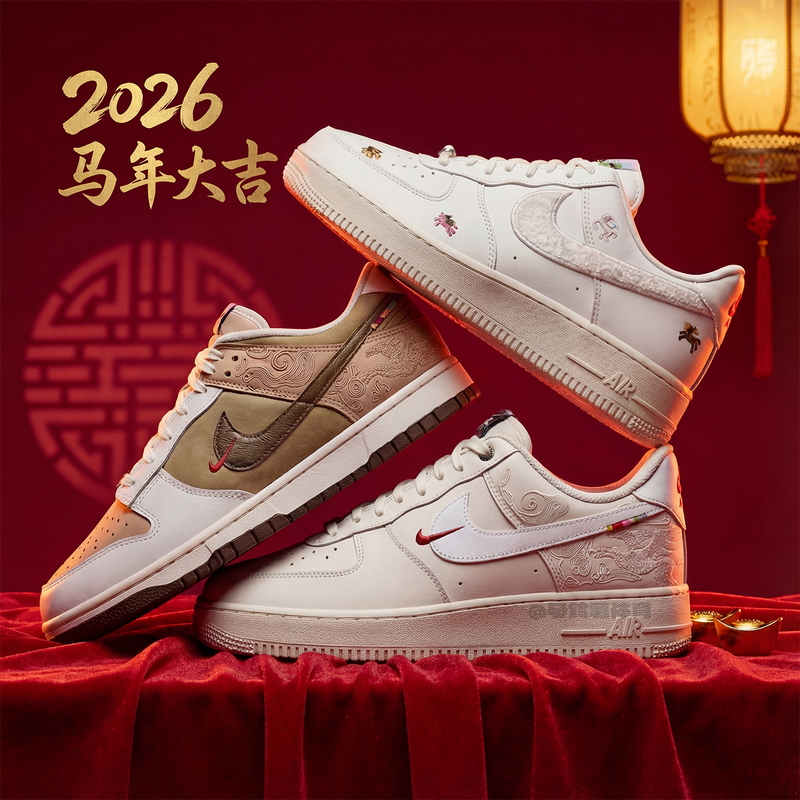 Nike Nike 26 New Model Year of the Horse Limited Edition Air Force One Dunk Men's and Women's Casual Sneakers Iq1119/Iq1118