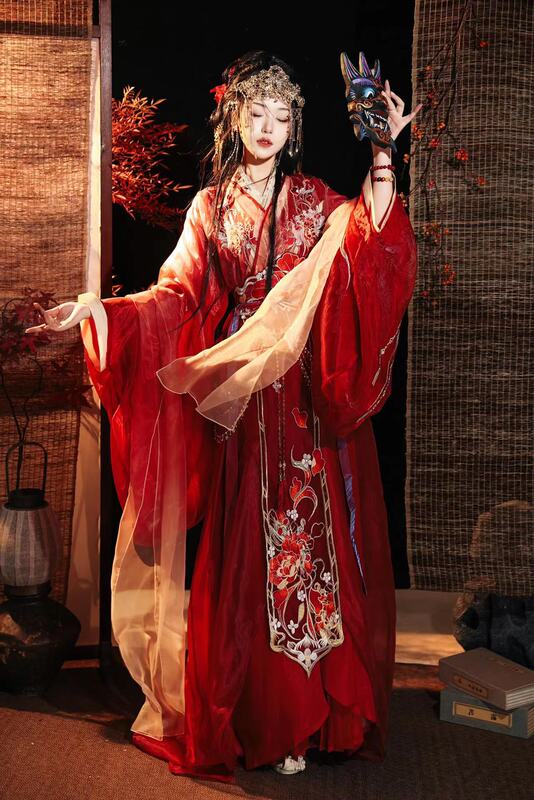 Original Hanfu by Huanque Pavilion【Yu Ji】Heavy Embroidery, Luxurious Atmosphere, Sense of Destiny, Improved Trailing Gown, Warring States Period Robe Original Hanfu by Huanque Pavilion【Yu Ji】Heavy Embroidery, Luxurious Atmosphere, Sense of Destiny, Improved Trailing Gown, Warring States Period Robe