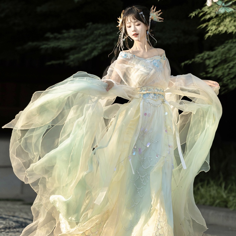 Original Chinese Style from Huanque Pavilion【Pearls Weep Tears】【Jade Gives Off Smoke】Elegant Everyday Wear, Super Fairy-Like, Northern and Southern Dynasties and Han Elements