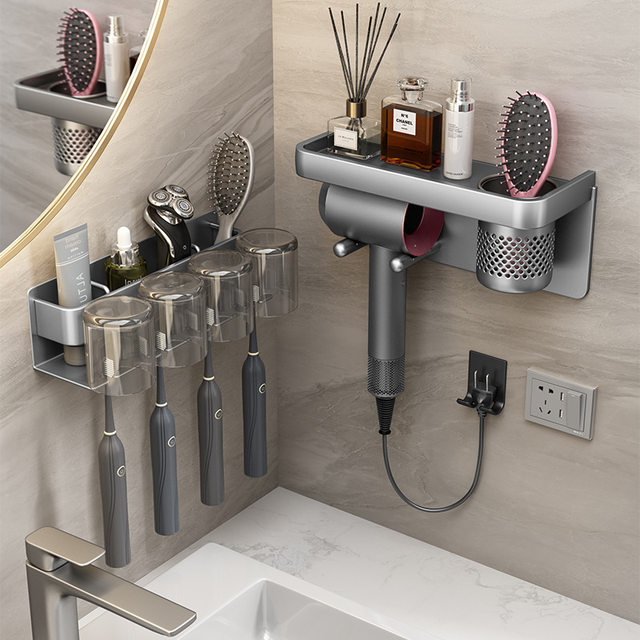 Japanese light luxury toothbrush rack without punching gun ash bathroom mouthwash cup brushing cup wall-mounted electric rack