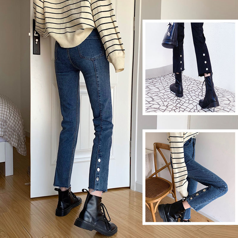 Covering the legs, thick crotch, wide pants, high waist, elastic jeans, women's large size, fat sister, slightly fat girls