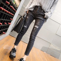 High waist - hole jeans woman 2021 Spring and Autumn new tight strength of a small nine - point pencil pants