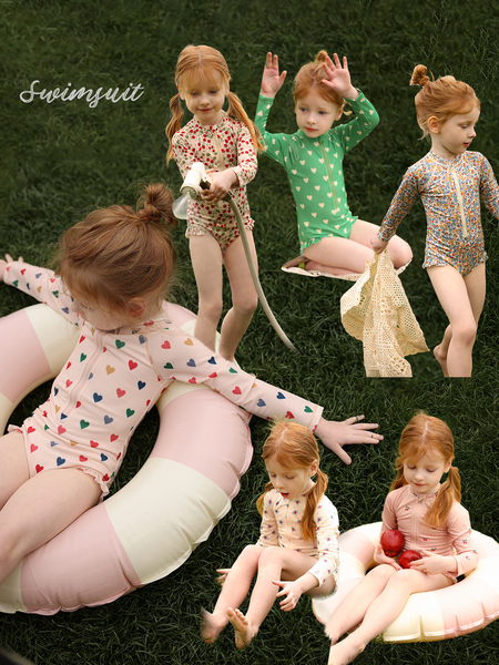 Girls' Swimsuit 2026 Summer New Floral One-Piece Swimsuit Baby Style Classic Quick-Dry Long-Sleeve Swimwear Trendy