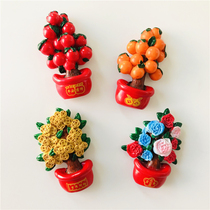Semi-plum three-dimensional simulation plant potted refrigerator stickers creative Chinese style New Year wedding Qingfa fortune resin magnetic stickers