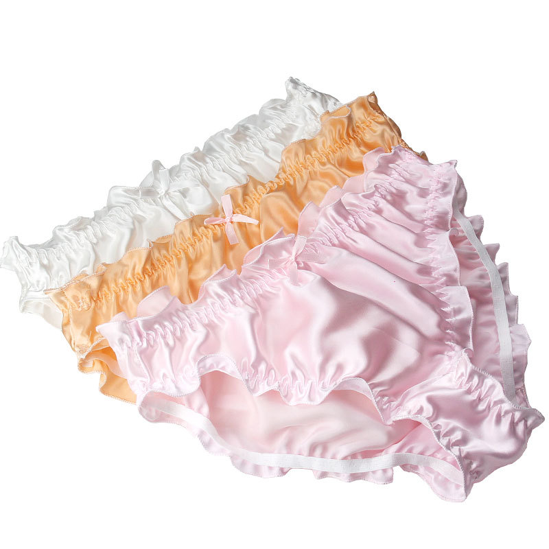  Ruffled Silk Panties 100% Mulberry Silk Solid Color Briefs Multi-Color Satin Silky Panties
