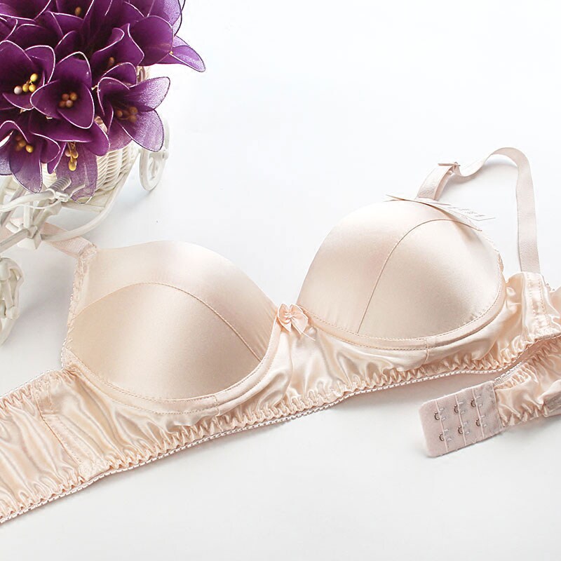 Full 3 pieces true silk bra 100% mulberry silk real silk lingerie double face real silk with steel ring sponge red