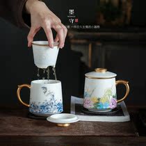 Moshou gold tea cup pure gold 999 large Cup Cup mug with coaster hand-painted kung fu tea cup large