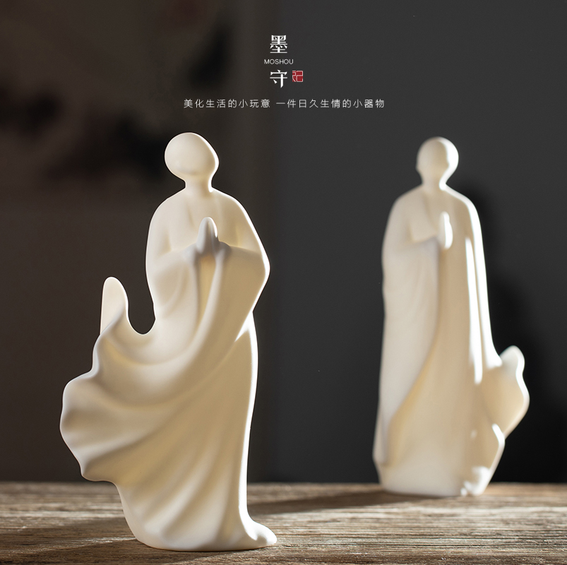 Zen Chinese white porcelain tea pet ornaments ceramic decorations living room tea ceremony zero decoration new Chinese white porcelain figures