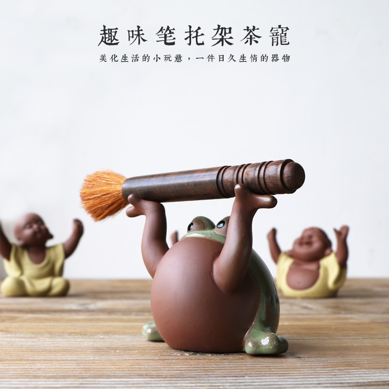 Colored sand pottery little monk novice tea pet pen holder ceramic tea tray purple sand boutique creative can raise handmade character ornaments