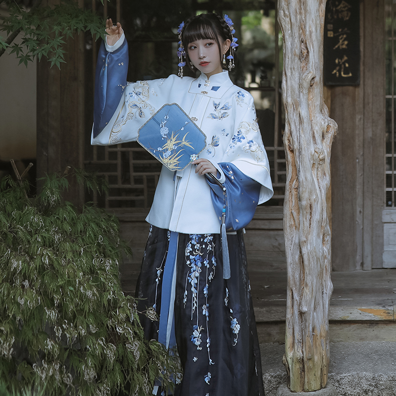 (More than thirteen cardamom children)Return to the dream star shadow] Short coat square collar half sleeve embroidery Ming Hanfu female autumn and winter