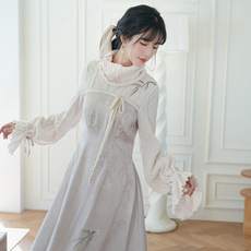 китайский костюм 十三余小豆蔻儿[竹之诗]国风冬季保暖呢大衣连衣裙套装日常出街
