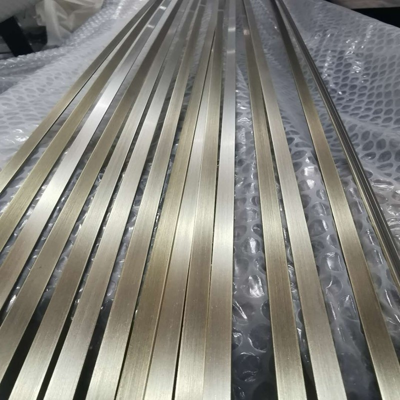 Stainless steel T-bar Metal edge crimping background wall decorative strip 8mm mirror rose gold spot 304 material
