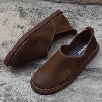 Breathable Manual Monolayer Comfort Casual Leather Shoes Man Genuine Leather Foreign Trade Men Shoes 100 Hitch Soft Leather Soft Bottom Bull Leather Sloth Shoes