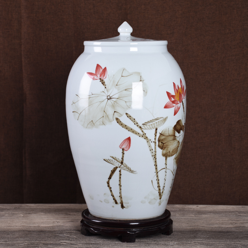 Jingdezhen hand-painted ceramic rice cylinder 50 kilograms of rice barrel oil cylinder water cylinder wine cylinder pickled meat cylinder high white porcelain clay fired