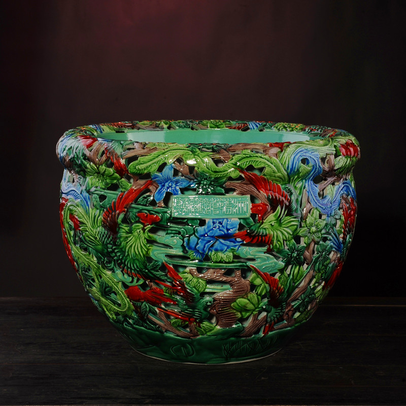 Jingdezhen Ceramic Fish Tank Fountain Water Spray Cycle Oxygenation Filter Bowl Lotus Sleeping Lotus Vat Water Shallow