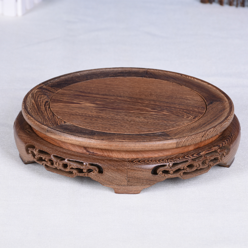 Flower Pot Base Solid Wood Round Chided Stone Insert Vase Craft Gift Pendulum Decorated Wood Carver Fish Tank Original Wooden Care Tray Shelf