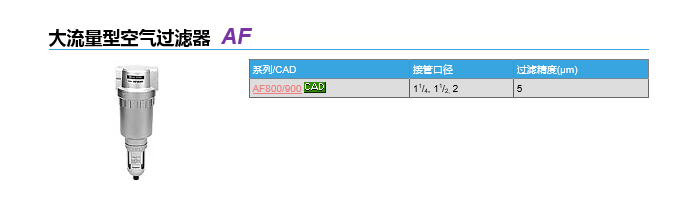SMC large flow type air filter AF800-12-127-D standard stainless steel filter core with automatic cup