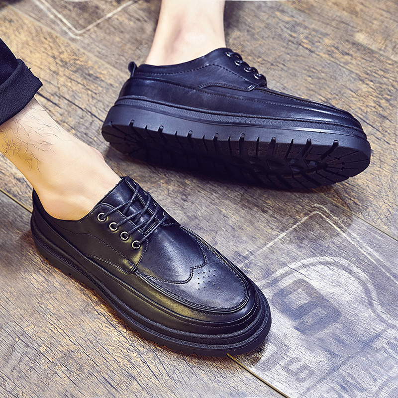 Port Wind Han Edition Bloc Men's shoes 2022 New Inn thick bottom heightening Youth Business casual leather shoes breathable