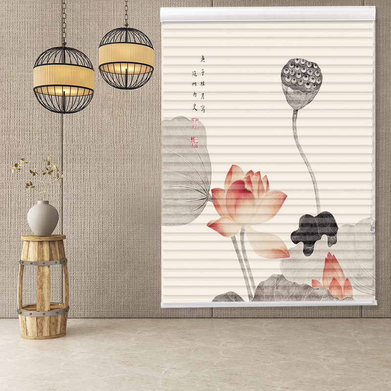 Shangri-La curtain shading living room Bedroom office Electric blinds lift hand-drawn roller blinds custom pattern