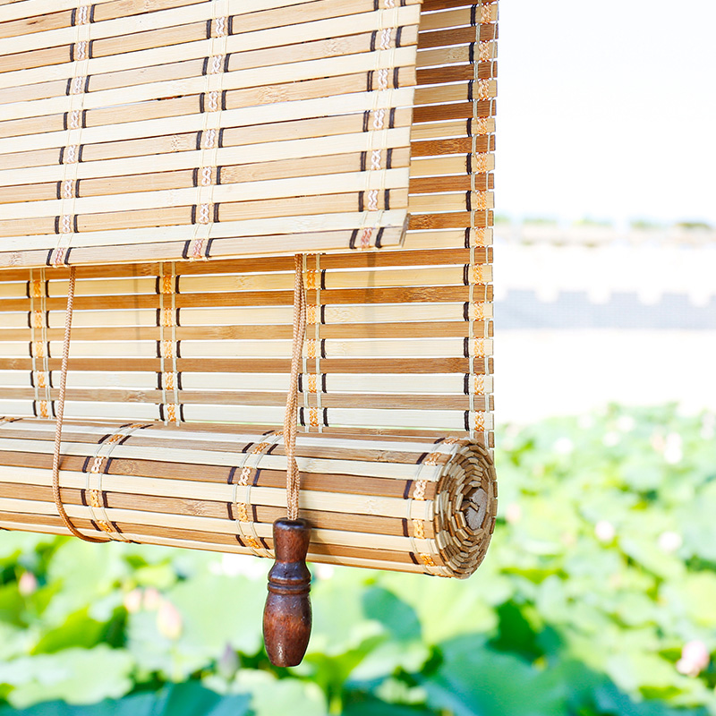 Chinese style bamboo curtain shading sun protection Tea room shop outdoor gazebo Balcony rolling curtain lifting hand-drawn curtain customization