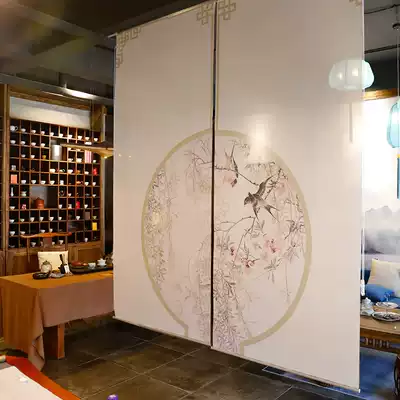 New Chinese screen hanging fabric non-perforated living room dining room study balcony porch shelter home rolling curtains