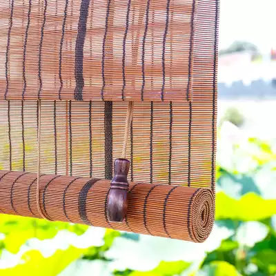 Bamboo curtain roller curtain Chinese retro Zen blackout tea room living room study porch home partition roll decorative curtain