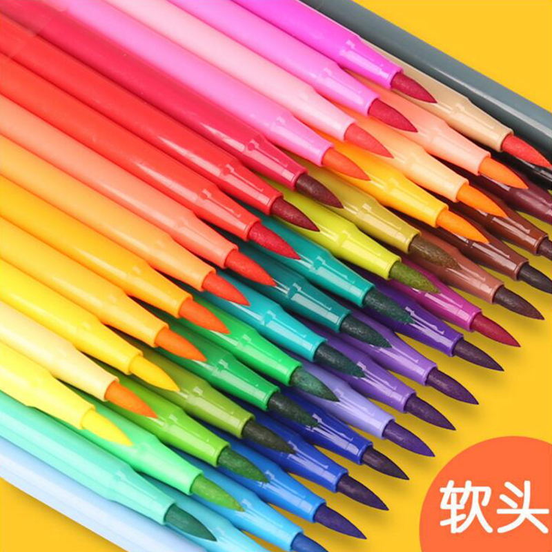 Medium Color Children Soft Heads Water Color Pen Suit 24 Color Elementary School Students With 36 Color Pen Kindergarten 48 Color Washable Paintbrush