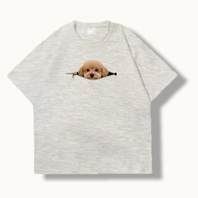 Zipper Cute Teddy Dog Print Pure Cotton Short-Sleeved T-Shirt for Men and Women, New Japanese Style Casual Summer Couple T-Shirt Zipper Cute Teddy Dog Print Pure Cotton Short-Sleeved T-Shirt for Men and Women, New Japanese Style Casual Summer Couple T-Shirt