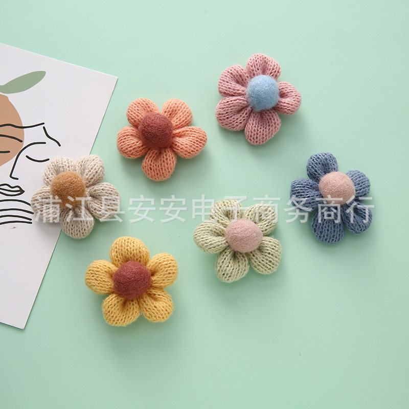 New knitted wool five-petal flower hair clip head rope DIY accessories wool felt flower brooch shoe socks clothing accessories