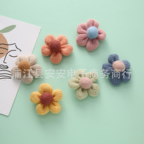 New knitted wool five-petal flower hair clip head rope DIY accessories wool felt flower brooch shoes and socks clothing accessories