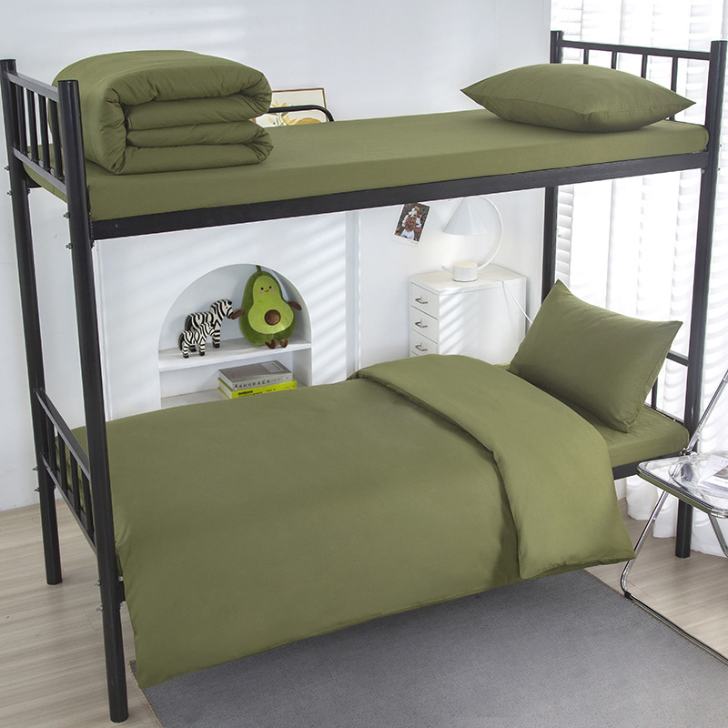 Student military training bedding army green three-piece set single dormitory pure cotton bed sheet quilt cover six-piece set - Taobao
