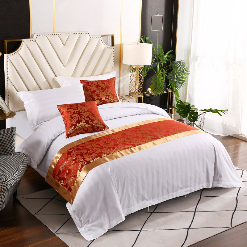 Pure cotton hotel linen dormitory hotel bed linen cotton satin strip quilt cover four-piece set