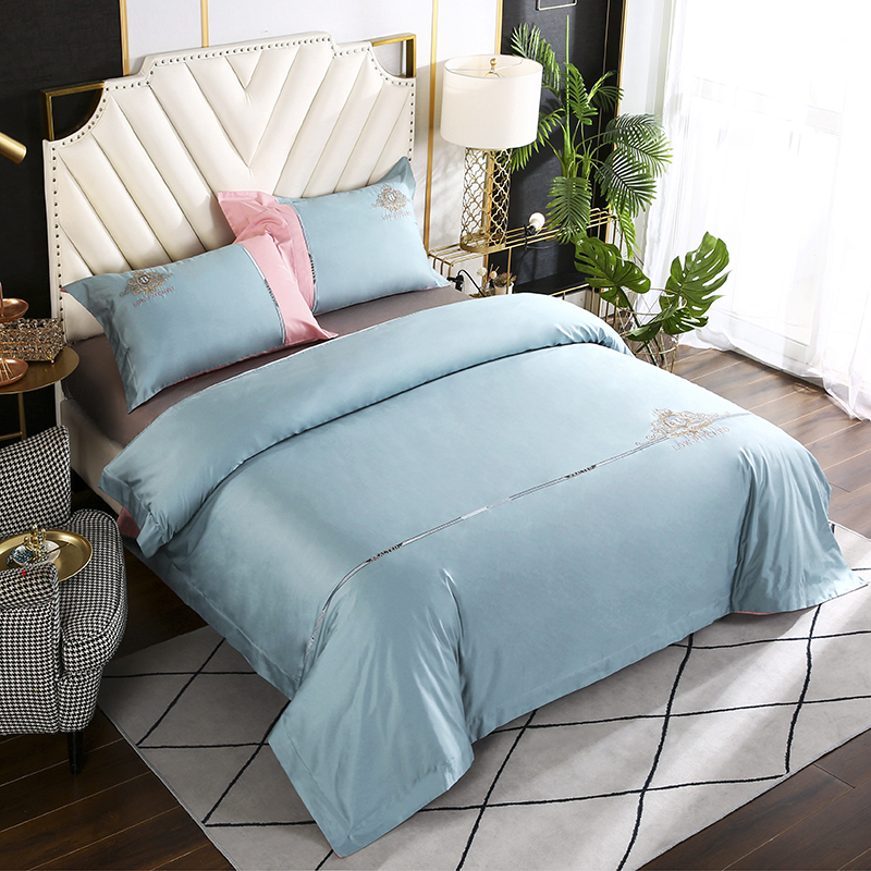 Text and English 120 cotton double home textile four-piece bedding simple cotton satin embroidery AB version