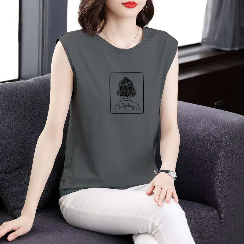 Pure Cotton Women's Sleeveless Round Neck T-Shirt 2025 Summer New Style Sense of Design Design Design Versatile Sleeveless Bottoming Shirt