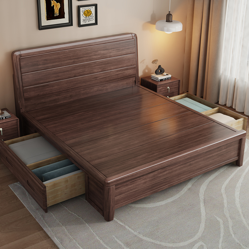 Chinese-Style Solid Wood 1.35m Single Bed Size Standard Slatted Frame Bed Frame for Home Bedroom with Pneumatic Storage Bed