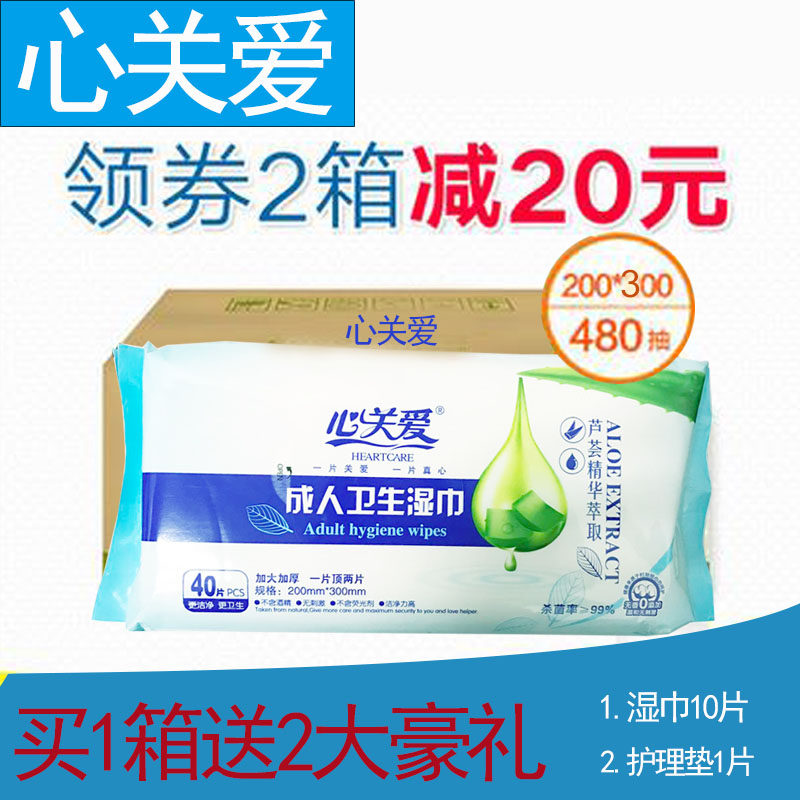Heart Care Adult Nursing Wipes 200x300 Containing Aloe Vera Essence Gentle Skin Care 40 Pumps 12 Boxes